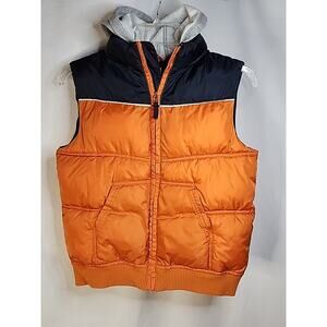 Gymboree Football Champ Boy's Bright Orange Hooded Puffer Vest size M 7-8